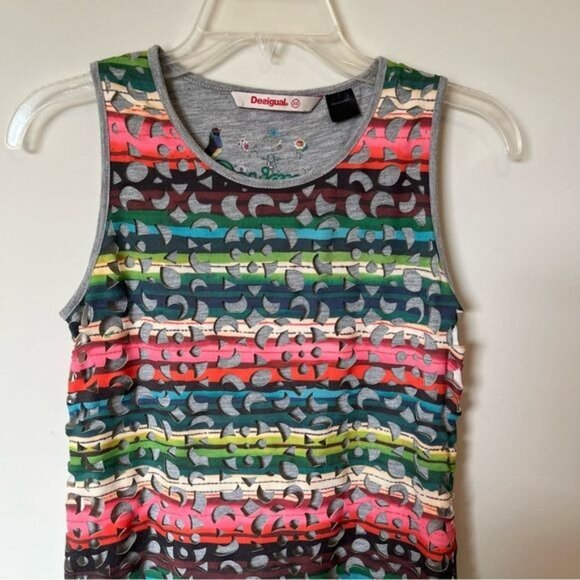 Desigual multicolor rainbow phoenix laser cutout pull over shift dress XS - Picture 4 of 11